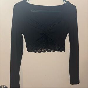 SHEIN Black Lace Detail Crop Top